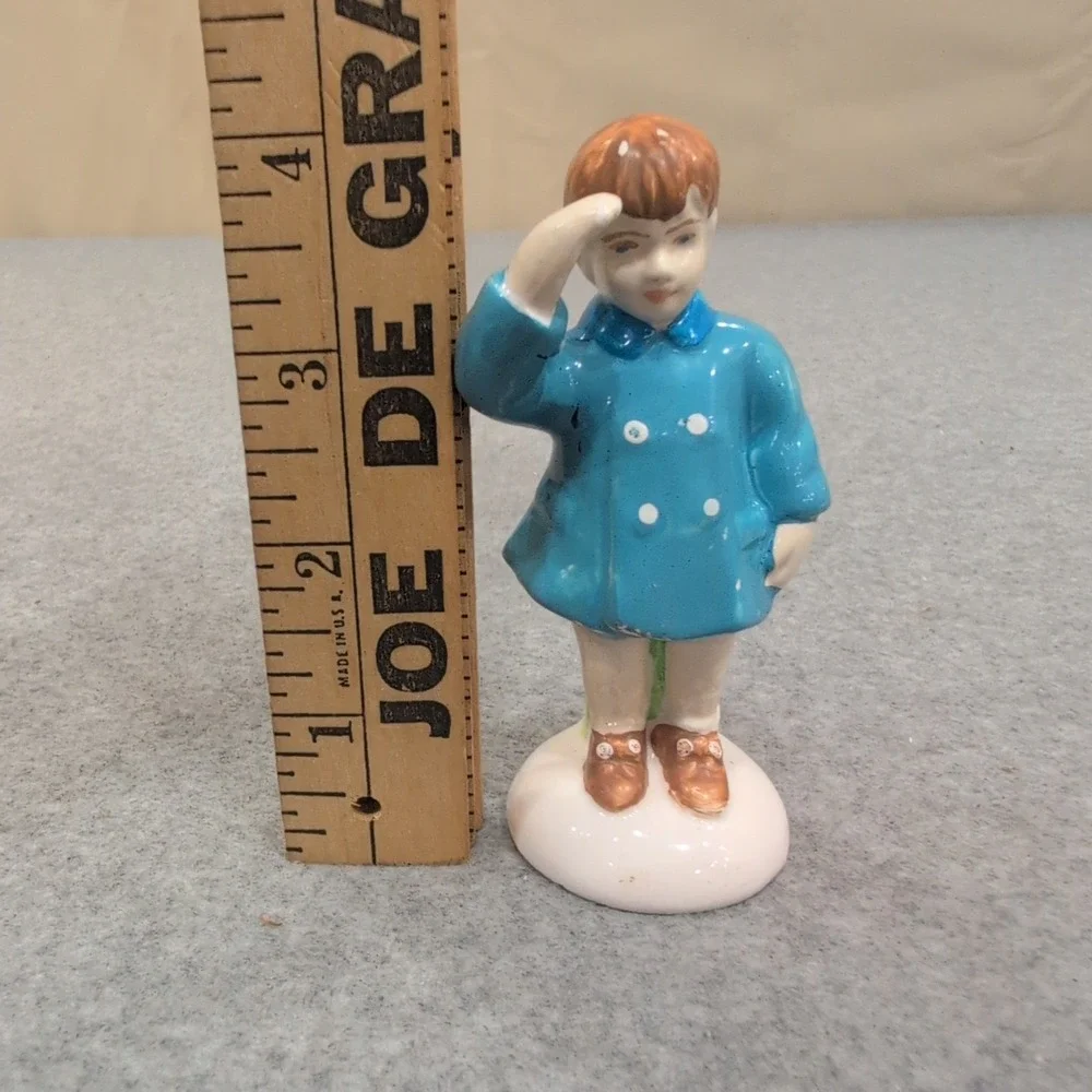 Vintage Porcelain Saluting Boy Figurine Blue Coat Hand Painted Collectible - Picture 2 of 4